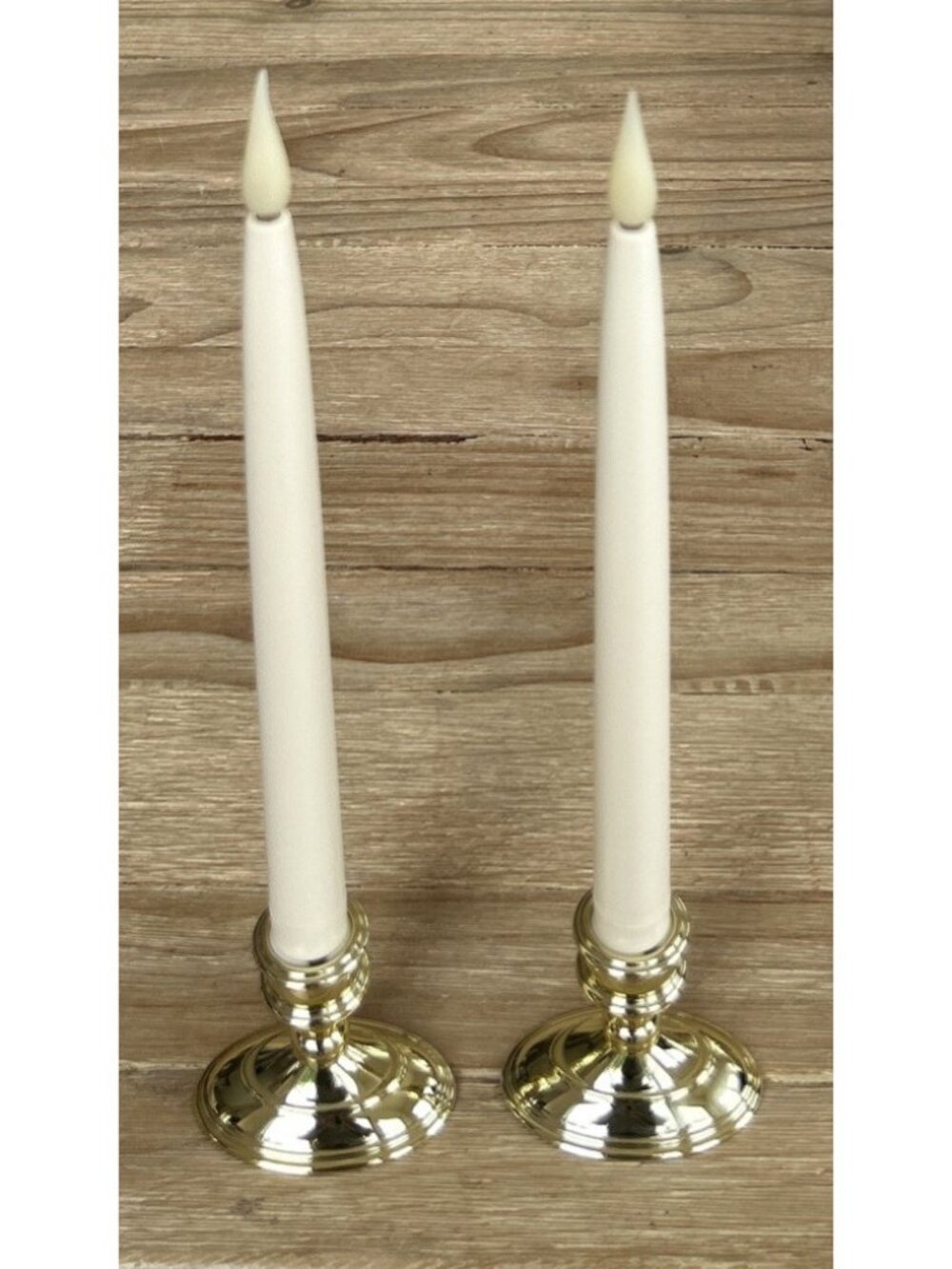 Frontgate (2) Battery Brass Base Cordless Taper Window Flicker Candles Holiday
